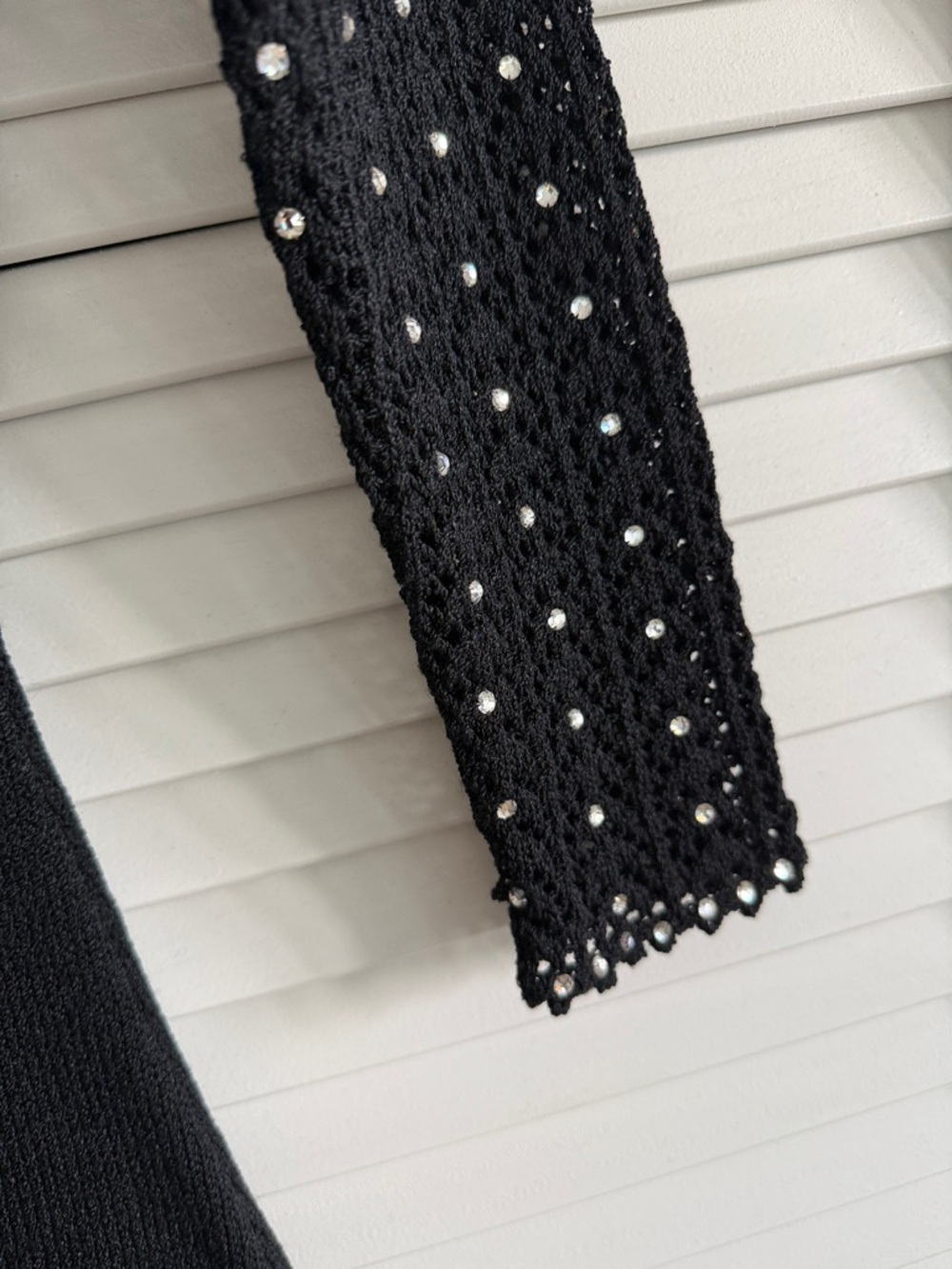 Black Long Sleeve Embellished Knit Dress - Picture 8 of 8